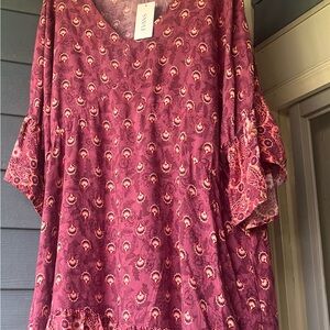 EVANS Red and Yellow Bell Sleeve Tunic